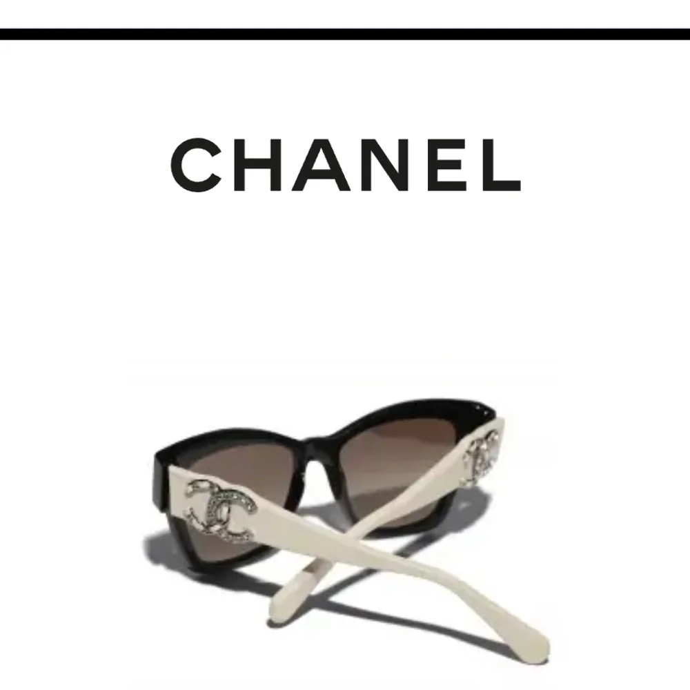 CHANEL CREAM AND BLACK SUNGLASSES CRYSTAL 5456QA C501S5 - Picture 3 of 12